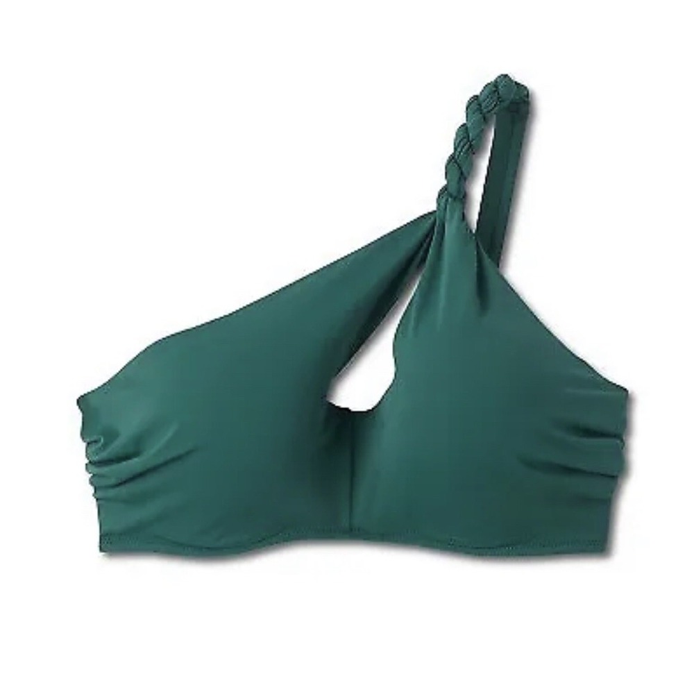 34B Women's‎ Lightly Padded,Twisted One Shoulder,Keyhole Bikini Top Green, Wired
